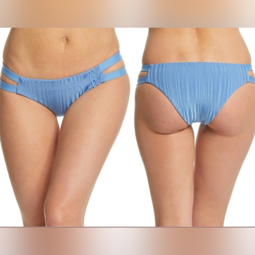 Tavik Chloe Cutout In Rib Sea Blue Minimal Bikini Bottoms